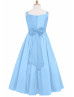 Blue Taffeta Wedding Junior Flower Girl Dress